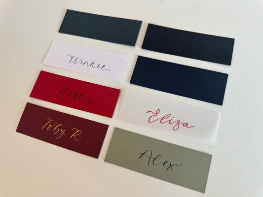 Pack of 5 Personalised Calligraphy Place Cards | Christmas & New Year Table Name Cards