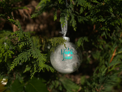 Personalised New Home Bauble: Glass White Feather Ornament [Moving House Engagement Wedding Gift Proposal]