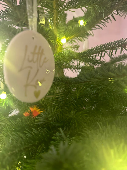 Personalised Name Heart Christmas Ornament: Ceramic, Star or Frosted Glass Bauble [Son Daughter Christmas Keepsake Star Heart Tree Decoration]