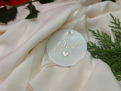 Personalised Name Heart Christmas Ornament: Ceramic, Star or Frosted Glass Bauble [Son Daughter Christmas Keepsake Star Heart Tree Decoration]