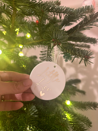 Personalised Name Heart Christmas Ornament: Ceramic, Star or Frosted Glass Bauble [Son Daughter Christmas Keepsake Star Heart Tree Decoration]