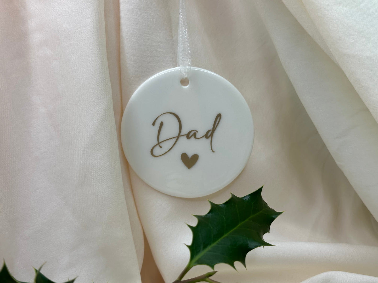 Personalised Name Heart Christmas Ornament: Ceramic, Star or Frosted Glass Bauble [Son Daughter Christmas Keepsake Star Heart Tree Decoration]