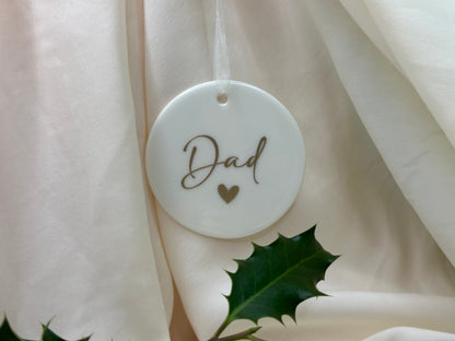Personalised Name Heart Christmas Ornament: Ceramic, Star or Frosted Glass Bauble [Son Daughter Christmas Keepsake Star Heart Tree Decoration]