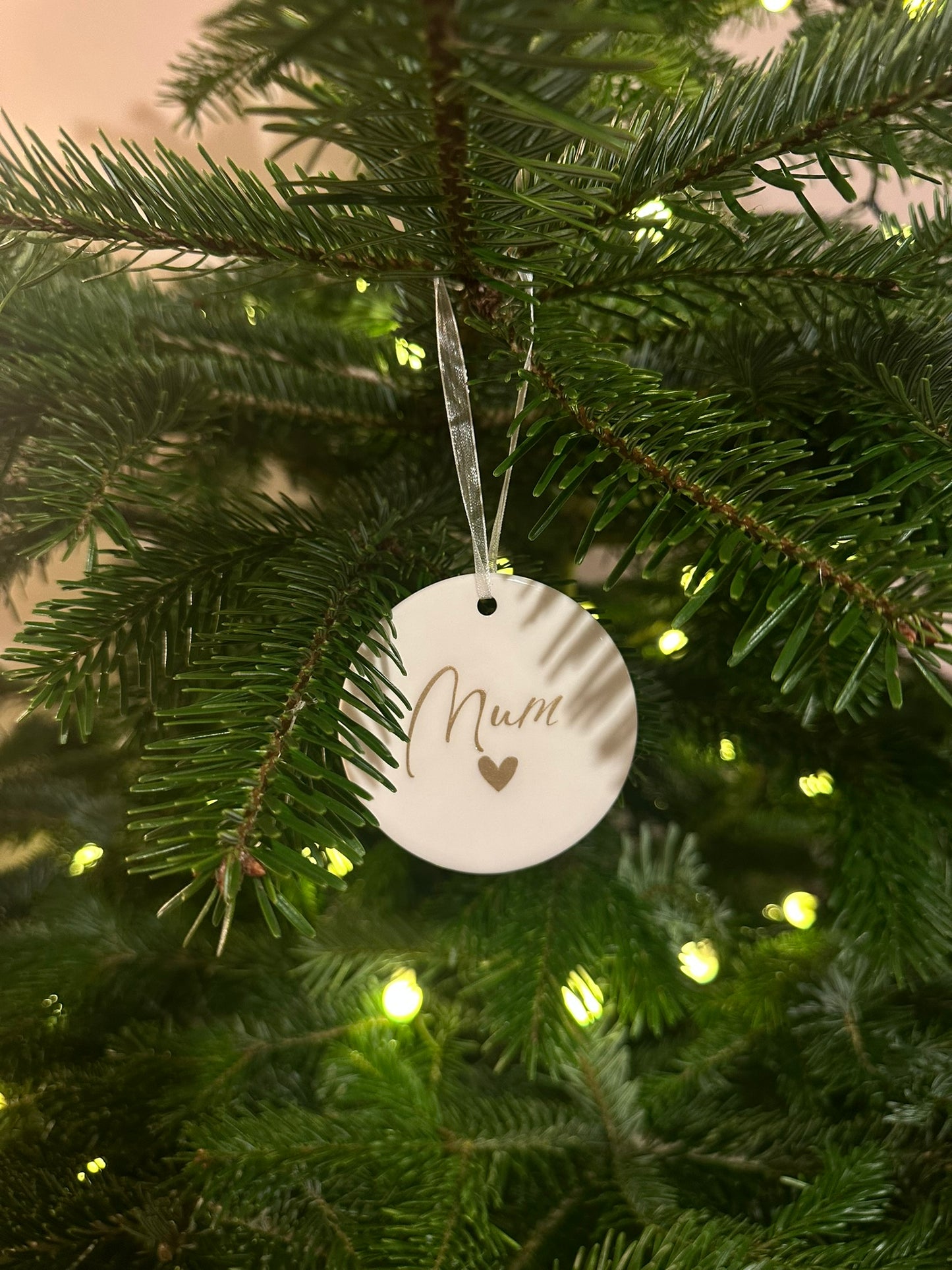 Personalised Name Heart Christmas Ornament: Ceramic, Star or Frosted Glass Bauble [Son Daughter Christmas Keepsake Star Heart Tree Decoration]