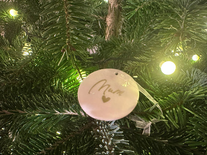 Personalised Name Heart Christmas Ornament: Ceramic, Star or Frosted Glass Bauble [Son Daughter Christmas Keepsake Star Heart Tree Decoration]