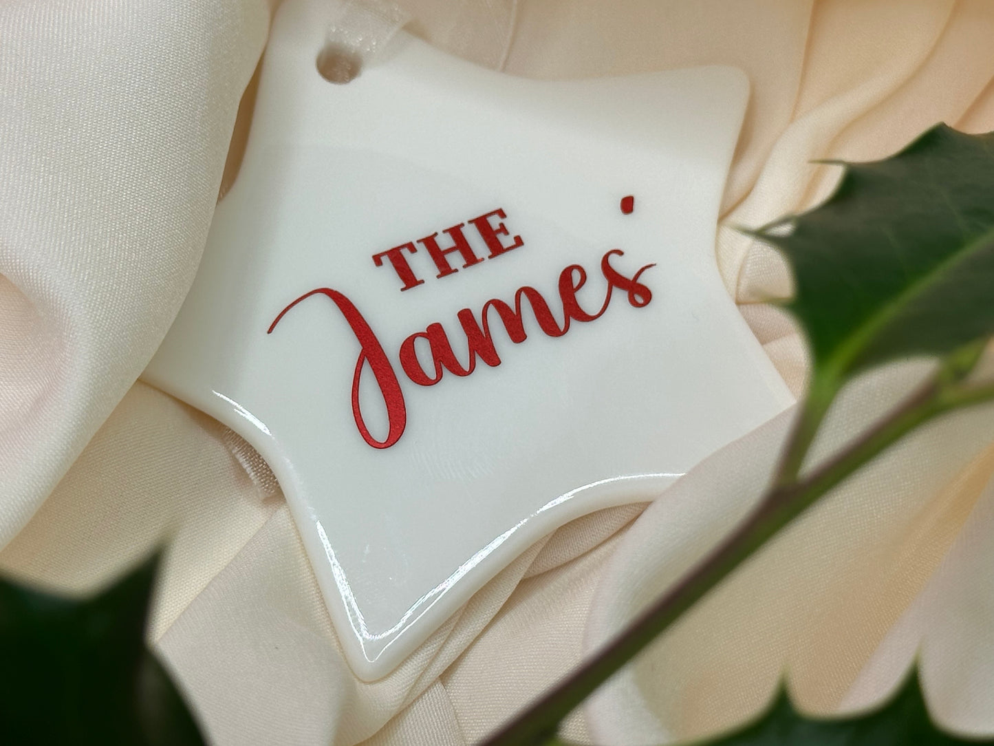 Personalised Family Name Christmas Ornament: Ceramic, Star or Frosted Glass Bauble [Anniversary Engagement Wedding Gift Proposal]