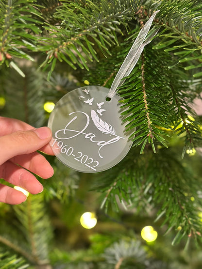 Personalised Christmas Memorial Ornament: Ceramic or Glass Feather Keepsake [Loss Grief Pet Loss Baby Loss Parent Loss]