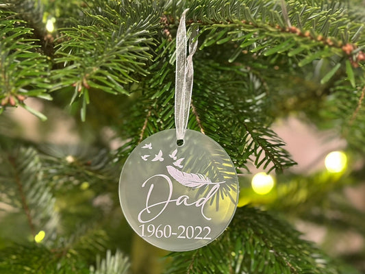 Personalised Christmas Memorial Ornament: Ceramic or Glass Feather Keepsake [Loss Grief Pet Loss Baby Loss Parent Loss]
