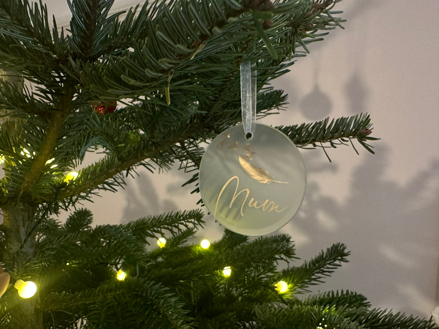Personalised Christmas Memorial Ornament: Ceramic or Glass Feather Keepsake [Loss Grief Pet Loss Baby Loss Parent Loss]