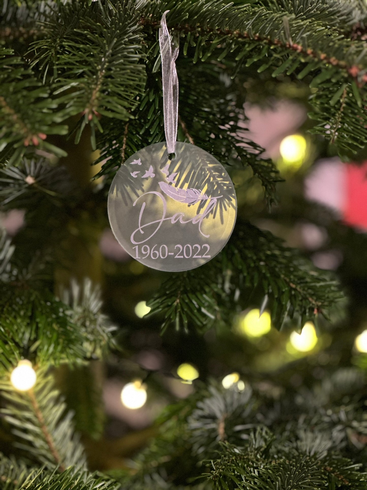Personalised Christmas Memorial Ornament: Ceramic or Glass Feather Keepsake [Loss Grief Pet Loss Baby Loss Parent Loss]