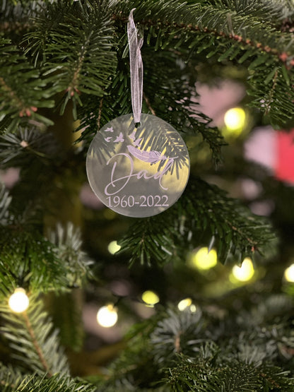 Personalised Christmas Memorial Ornament: Ceramic or Glass Feather Keepsake [Loss Grief Pet Loss Baby Loss Parent Loss]