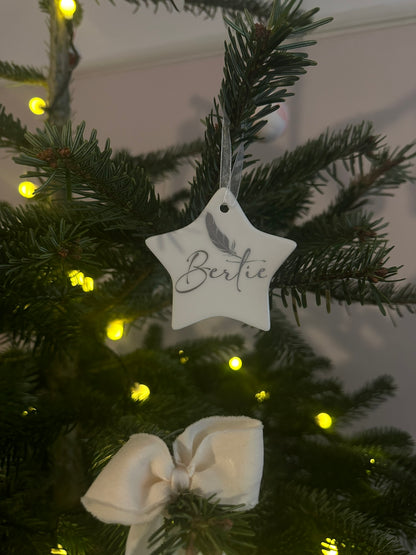 Personalised Christmas Memorial Ornament: Ceramic, Star or Glass Feather Keepsake [Loss Grief Pet Loss Baby Loss Parent Loss]