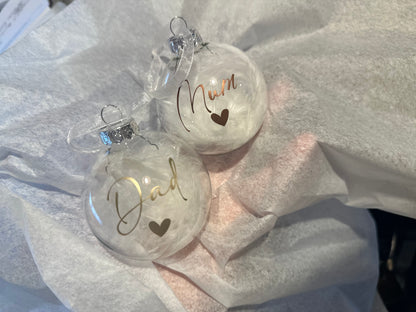 Personalised White Feather Memorial Bauble: Glass Remembrance Ornament [Christmas Bereavement Parent Baby Loss]