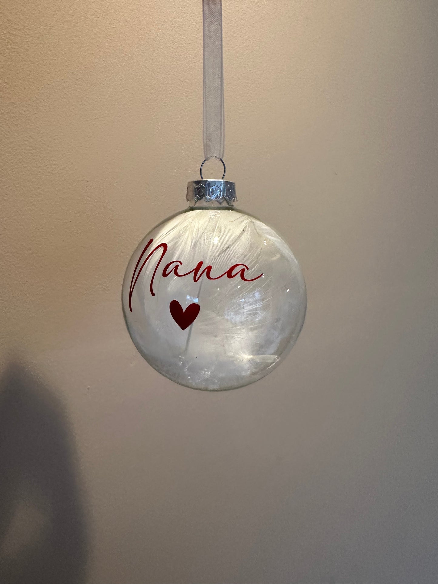 Personalised White Feather Memorial Bauble: Glass Remembrance Ornament [Christmas Bereavement Parent Baby Loss]