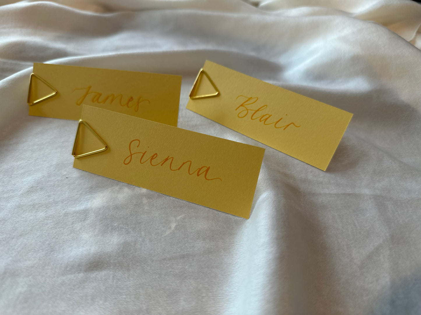 LEMON Calligraphy Place Name Card | Calligraphy Wedding Place Name Card | Gold or Silver Eyelet