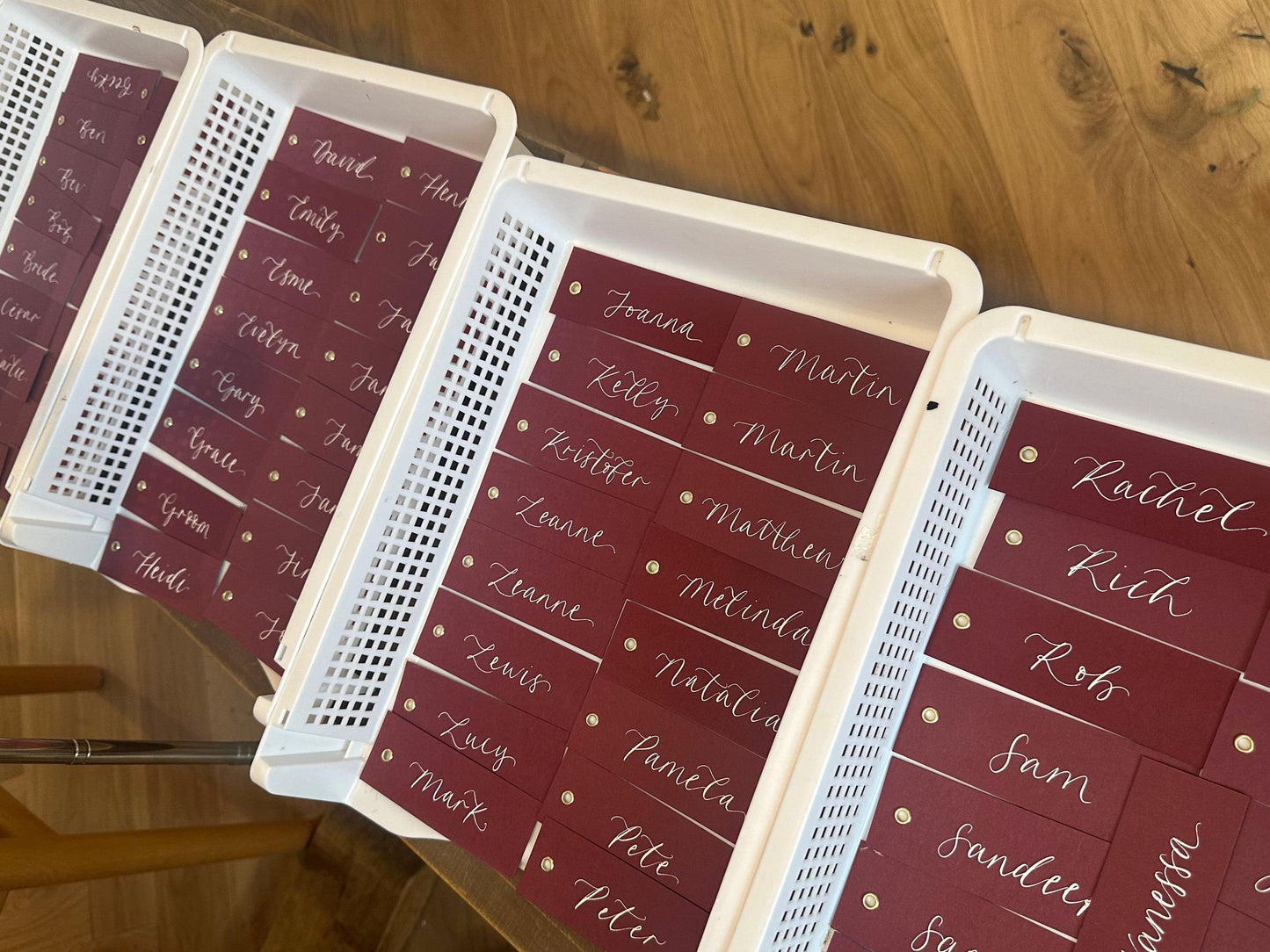 BURGUNDY Calligraphy Place Name Card | DIY Add Own Ribbon Calligraphy Wedding Place Name Card | Gold or Silver Eyelet Place Card