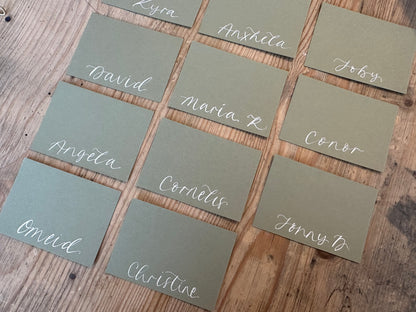 EUCALYPTUS Square *ish Calligraphy Place Name Card | Calligraphy Wedding Place Name Card