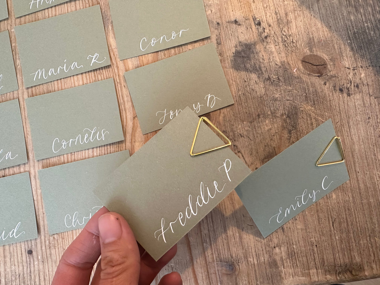 EUCALYPTUS Square *ish Calligraphy Place Name Card | Calligraphy Wedding Place Name Card
