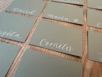 EUCALYPTUS Square *ish Calligraphy Place Name Card | Calligraphy Wedding Place Name Card