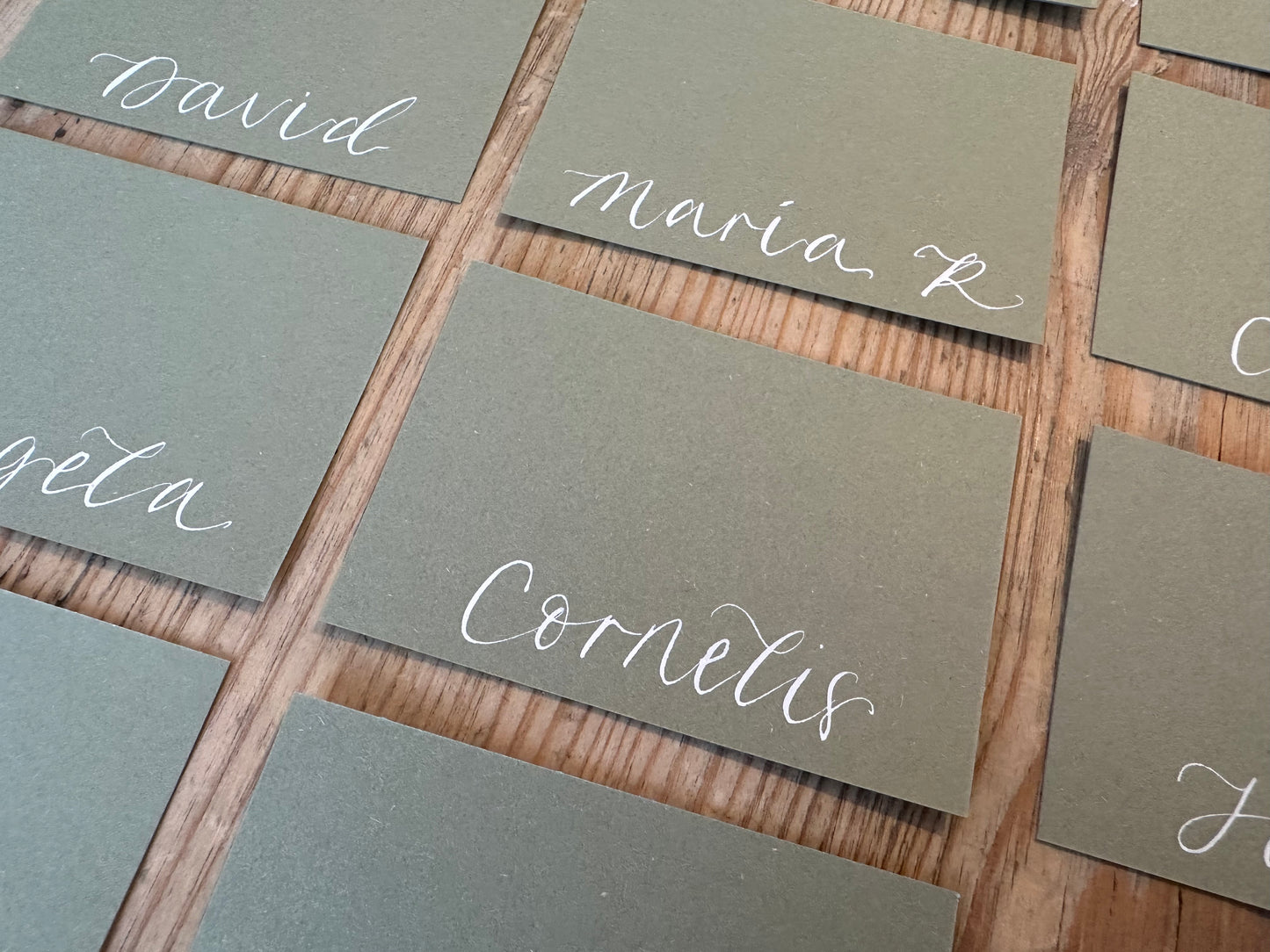 EUCALYPTUS Square *ish Calligraphy Place Name Card | Calligraphy Wedding Place Name Card
