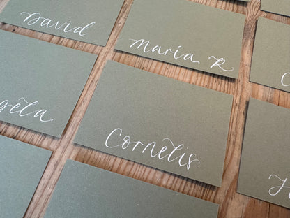 EUCALYPTUS Square *ish Calligraphy Place Name Card | Calligraphy Wedding Place Name Card