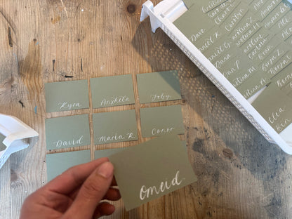 EUCALYPTUS Square *ish Calligraphy Place Name Card | Calligraphy Wedding Place Name Card