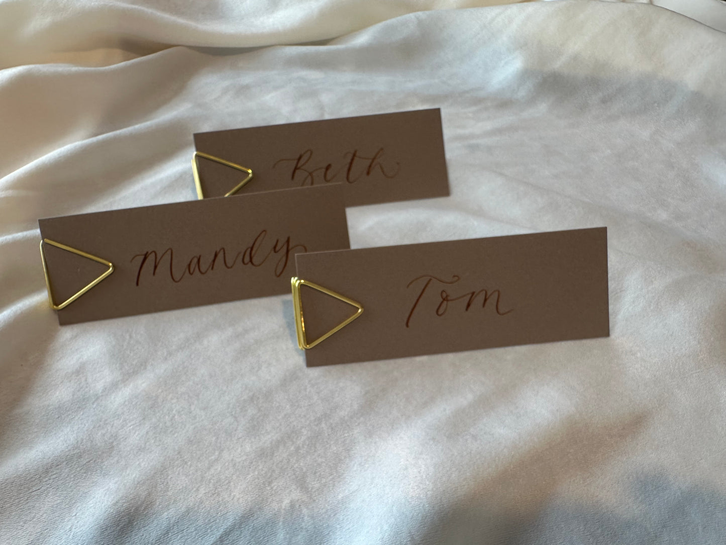 MOCHA  Calligraphy Place Name Card | DIY Add Own Ribbon Calligraphy Wedding Place Name Card | Gold or Silver Eyelet