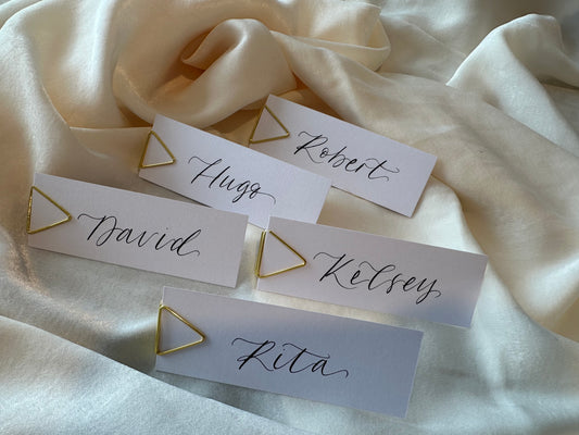Calligraphy Wedding Place Name Card | White Card with Hand Written Calligraphy optional gold or silver eyelet