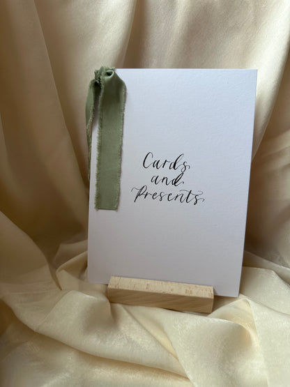 CUSTOM Wedding Sign with Chiffon Ribbon | Calligraphy Wedding Card Sign, Present Sign, Thank you sign
