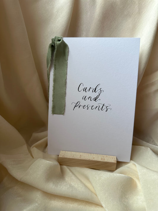 CUSTOM Wedding Sign with Chiffon Ribbon | Calligraphy Wedding Card Sign, Present Sign, Thank you sign