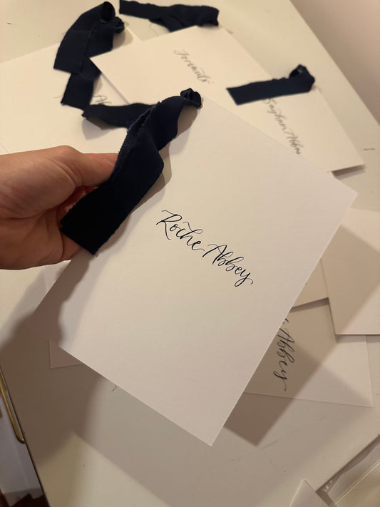 NAVY Table Number Sign with Chiffon Ribbon | Calligraphy Wedding Table Number or Name Card