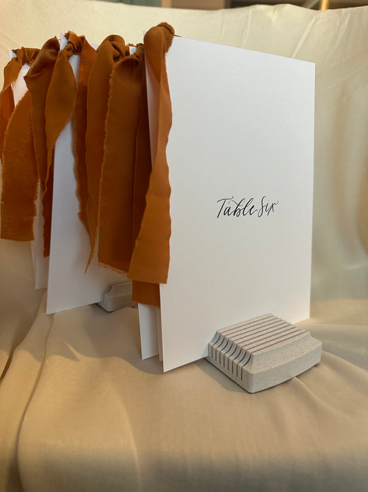 OCHRE Table Number Sign with Chiffon Ribbon | Calligraphy Wedding Table Number or Name Card Burnt Orange Autumn Wedding