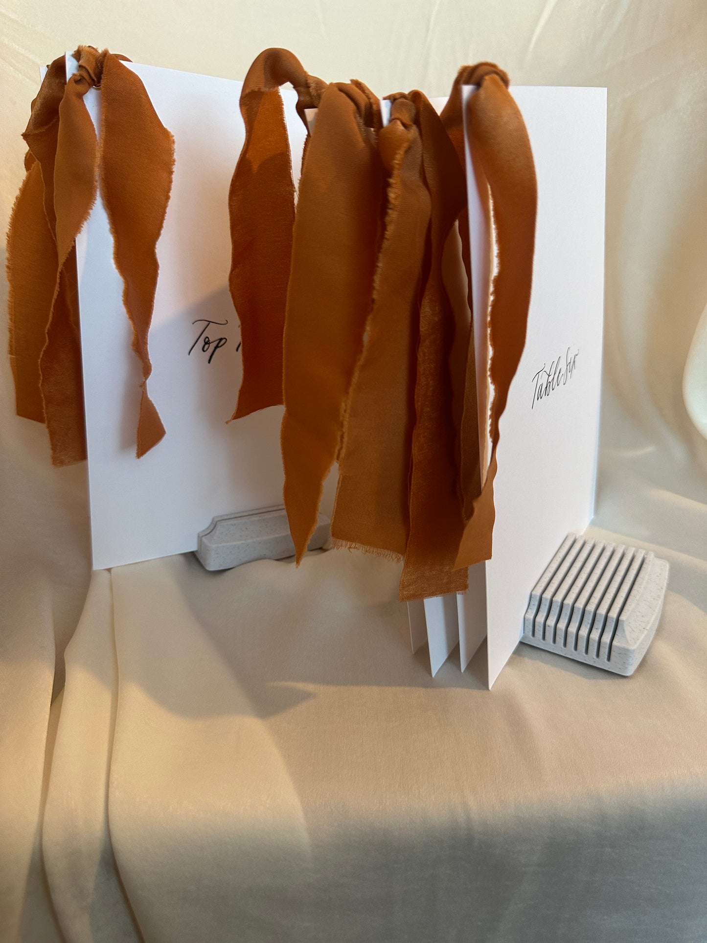 OCHRE Table Number Sign with Chiffon Ribbon | Calligraphy Wedding Table Number or Name Card Burnt Orange Autumn Wedding