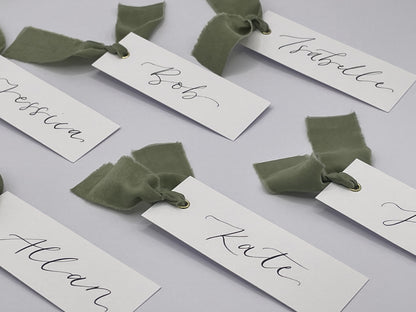 Wedding place cards, Table name cards, Wedding name cards, calligraphy place cards, ribbon place cards