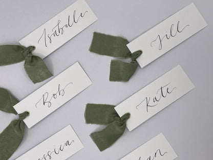 Wedding place cards, Table name cards, Wedding name cards, calligraphy place cards, ribbon place cards