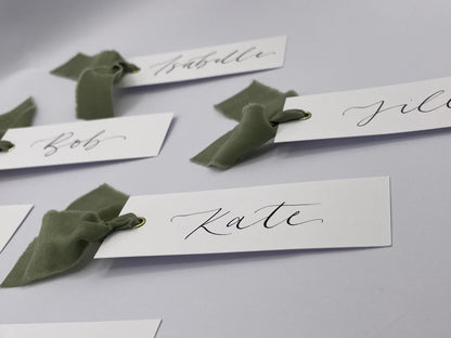 Wedding place cards, Table name cards, Wedding name cards, calligraphy place cards, ribbon place cards