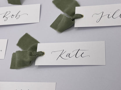 Wedding place cards, Table name cards, Wedding name cards, calligraphy place cards, ribbon place cards