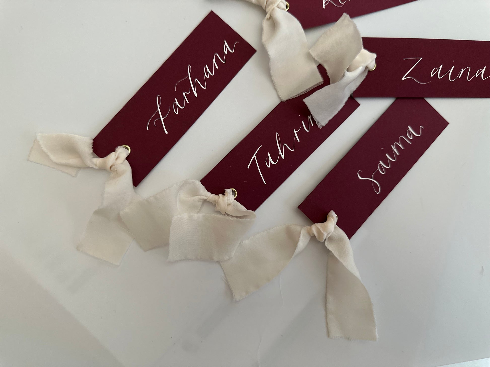 Burgundy Wedding place cards, Table name cards, Wedding name cards, calligraphy place cards, ribbon place cards