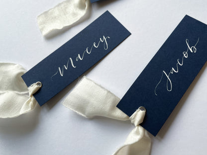 Navy and white place card, navy place card, ivory navy place card, calligraphy place card, wedding place name