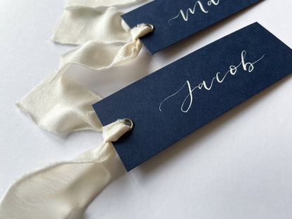 Navy and white place card, navy place card, ivory navy place card, calligraphy place card, wedding place name