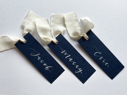 Navy and white place card, navy place card, ivory navy place card, calligraphy place card, wedding place name