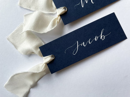 Navy and white place card, navy place card, ivory navy place card, calligraphy place card, wedding place name