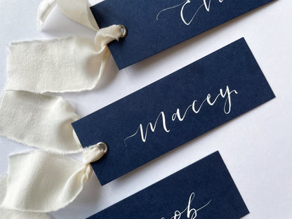 Navy and white place card, navy place card, ivory navy place card, calligraphy place card, wedding place name