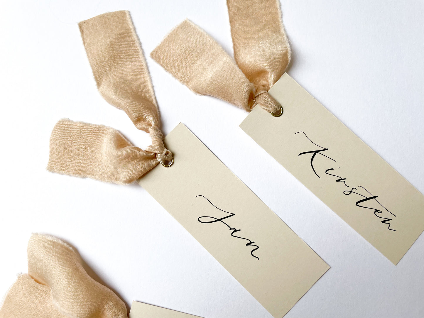 Nude Card with Nude Chiffon | Calligraphy Wedding Place Name Card | Gold or Silver Eyelet