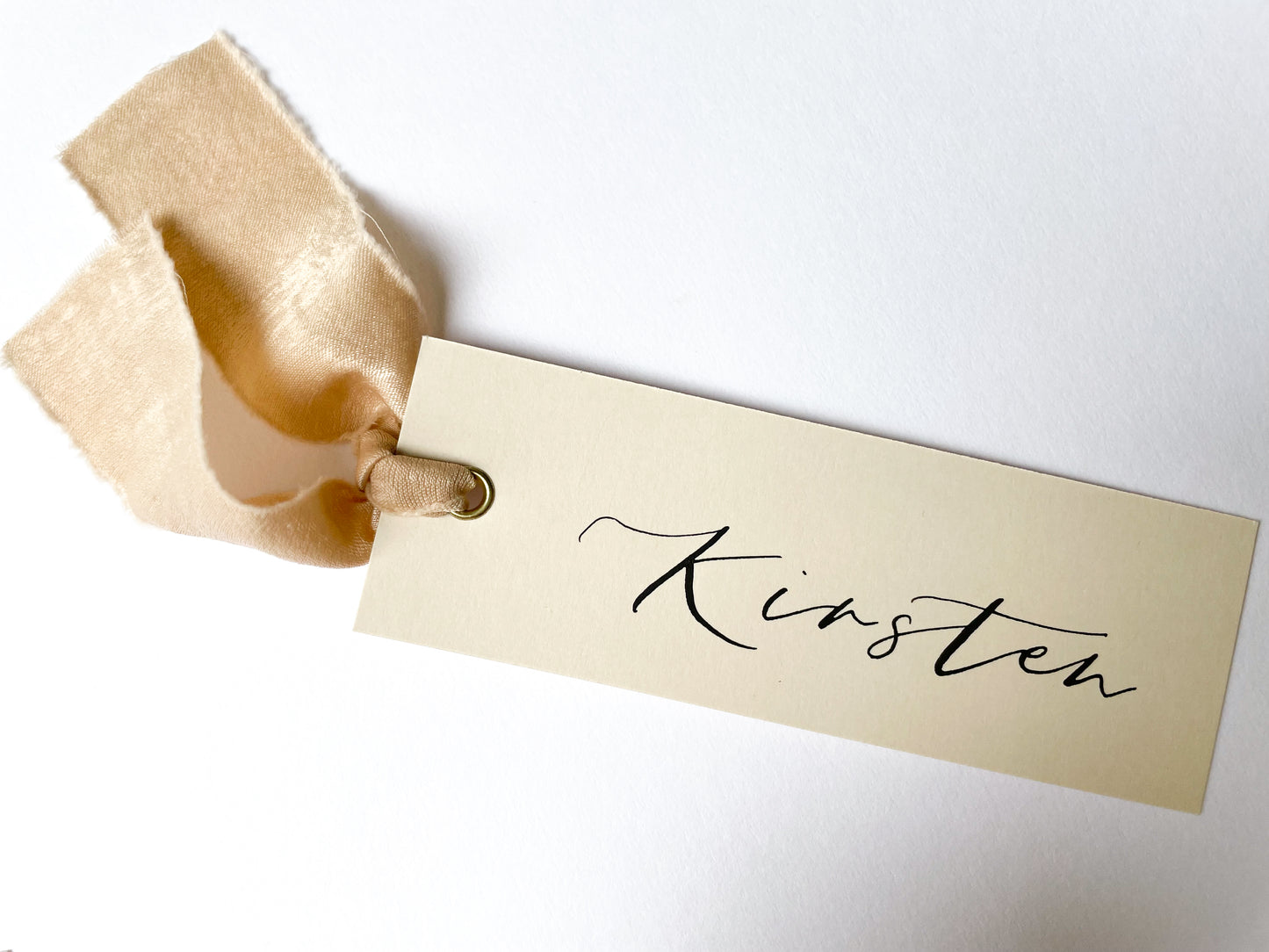 Nude Card with Nude Chiffon | Calligraphy Wedding Place Name Card | Gold or Silver Eyelet