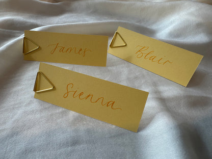 LEMON Calligraphy Place Name Card | Calligraphy Wedding Place Name Card | Gold or Silver Eyelet