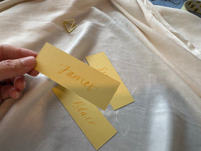 LEMON Calligraphy Place Name Card | Calligraphy Wedding Place Name Card | Gold or Silver Eyelet