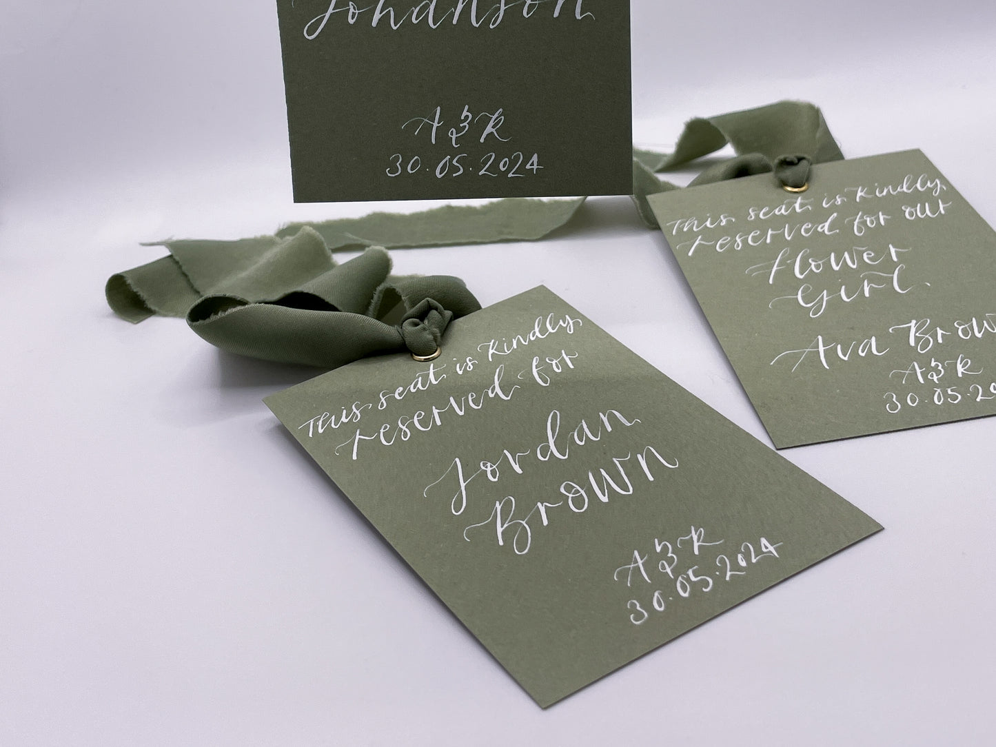 Eucalyptus Card with Ribbon | Calligraphy Wedding Dress Hanger Sign | Reserved Sign
