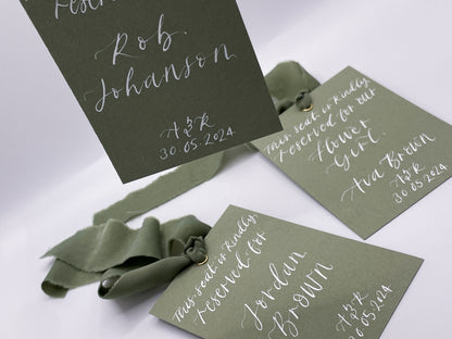 Eucalyptus Card with Ribbon | Calligraphy Wedding Dress Hanger Sign | Reserved Sign
