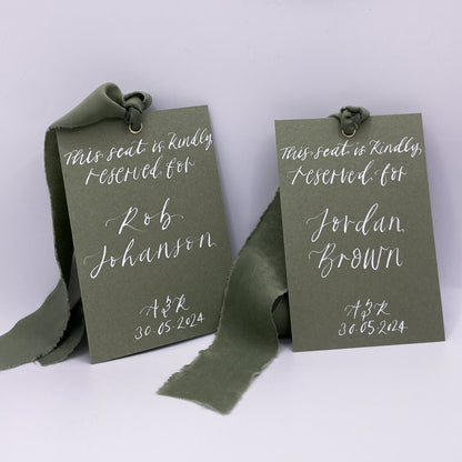 Eucalyptus Card with Ribbon | Calligraphy Wedding Dress Hanger Sign | Reserved Sign